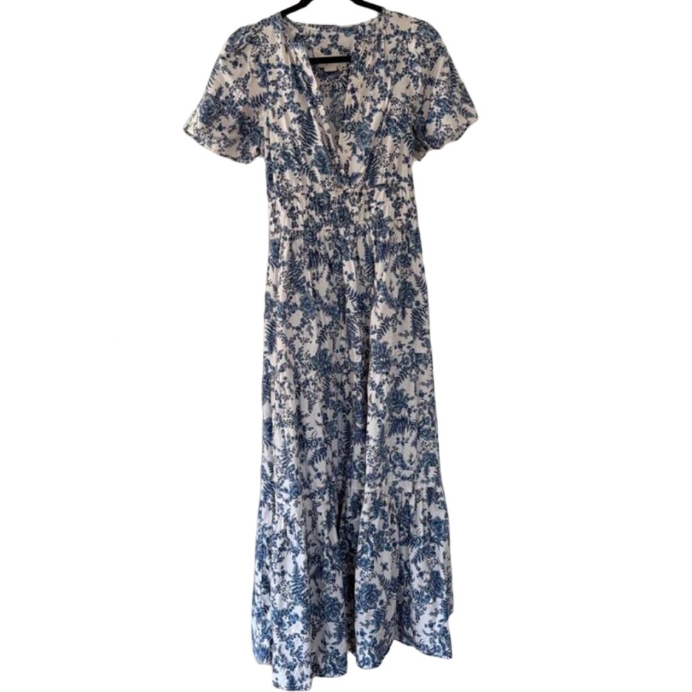 Anthropologie Somerset Maxi Ivory Blue Floral Tiered Cotton Summer Dress S - Picture 9 of 9